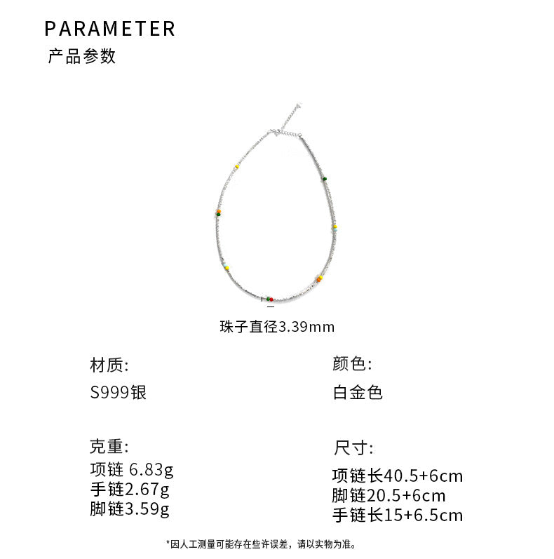 D廠-S999足銀可愛彩珠碎銀項鍊手鍊腳鍊系列三件套小眾設計批發「YC4002N YC5422SL」24.06-4