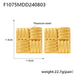 B廠-跨境歐美時尚個性方形斜條紋理不鏽鋼鍍金耳釘耳飾組合批發「F1274」24.11-3