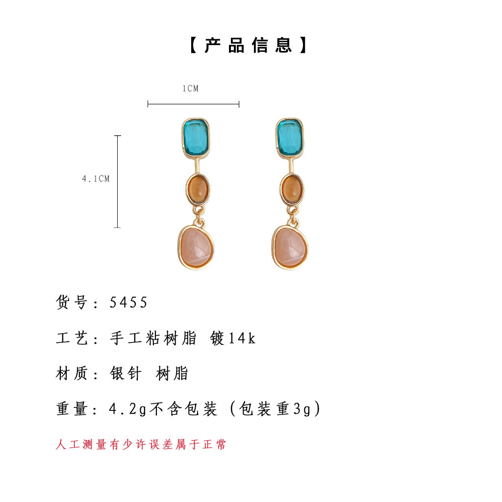 A廠-度假風幾何撞色系清新甜美長款流蘇耳飾個性2025年新款耳環女「5455」25.02-1