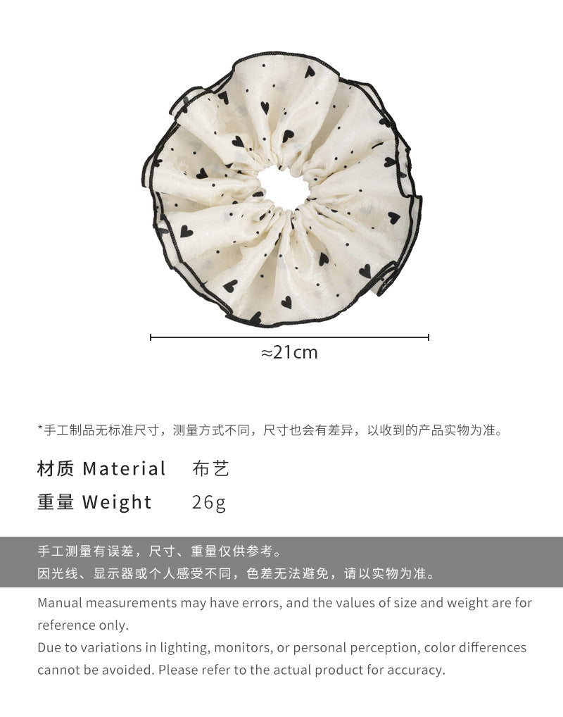 E廠-雙層米白色愛心大腸髮圈大號氣質高級感髮繩頭繩扎馬尾頭花女髮圈「26612」25.03-1