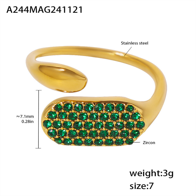 B廠-不鏽鋼鑲嵌鋯石開口鑄造戒指小眾設計高質感版本歐美風配飾「A244」24.11-5