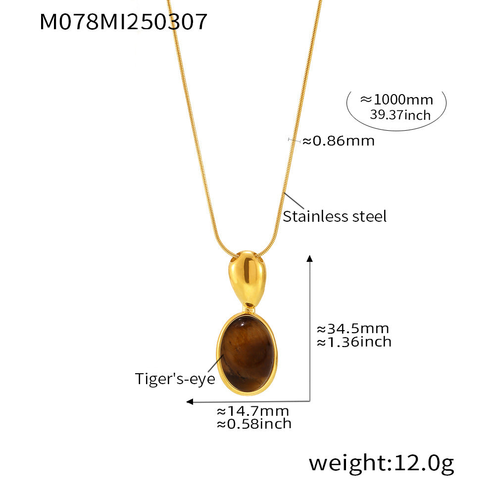 B廠-橢圓虎眼石長款項鍊不鏽鋼PVD電鍍18K真金時尚百搭毛衣鏈潮「M078」25.03-2