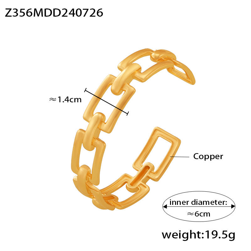 B廠-跨境新款幾何鏤空鏈條開口手鐲銅鍍18k真金時尚個性潮流飾品批發「Z356」24.08-1