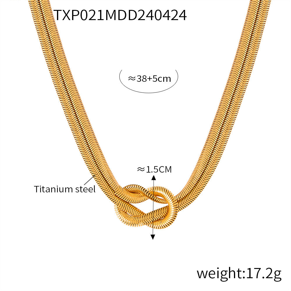 B廠-歐美簡約百搭鈦鋼蛇形鏈編織打結鈦鋼金屬小眾設計感時尚飾品套裝項鏈手鏈「P021-E021」24.05-1