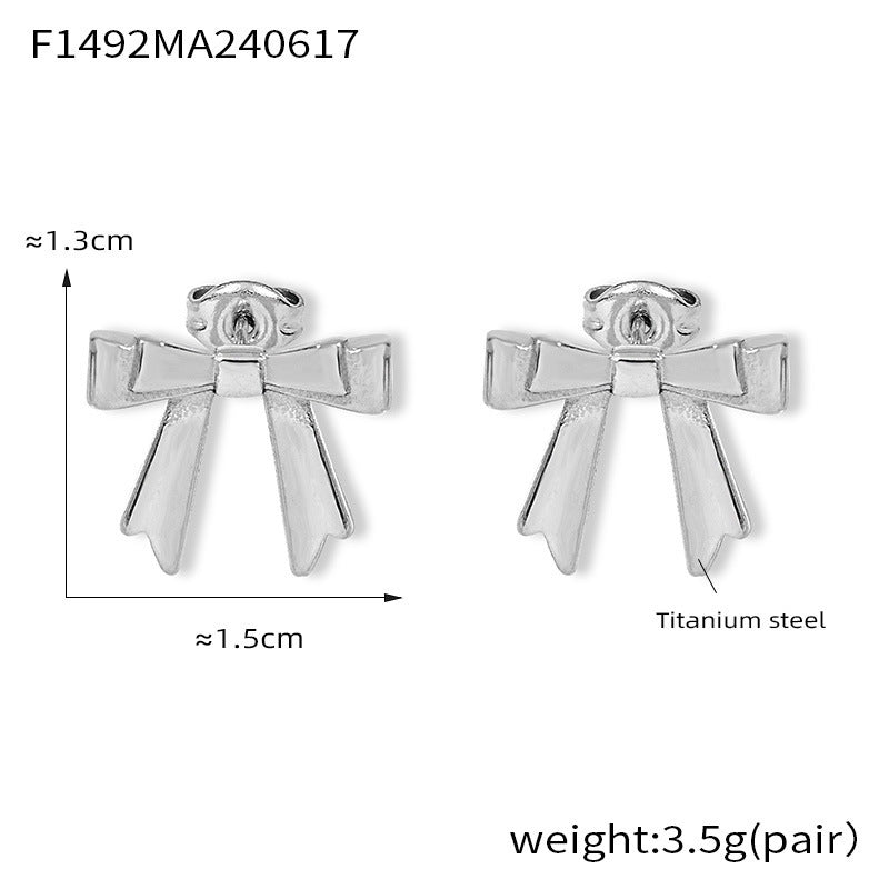 B廠-英倫風跨境新款蝴蝶結個性時尚耳釘鈦鋼鍍18k金氣質耳環廠家批發「F1492」24.06-3