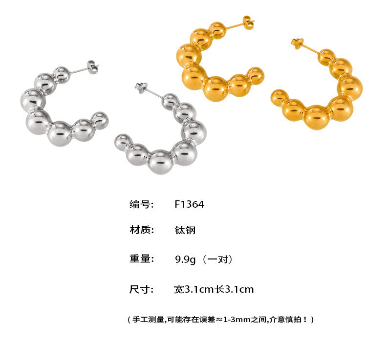 B廠-韓版復古鈦鋼簡約設計氣質冷淡風c型小鋼珠百搭漸變耳環批發「F1364」24.05-4