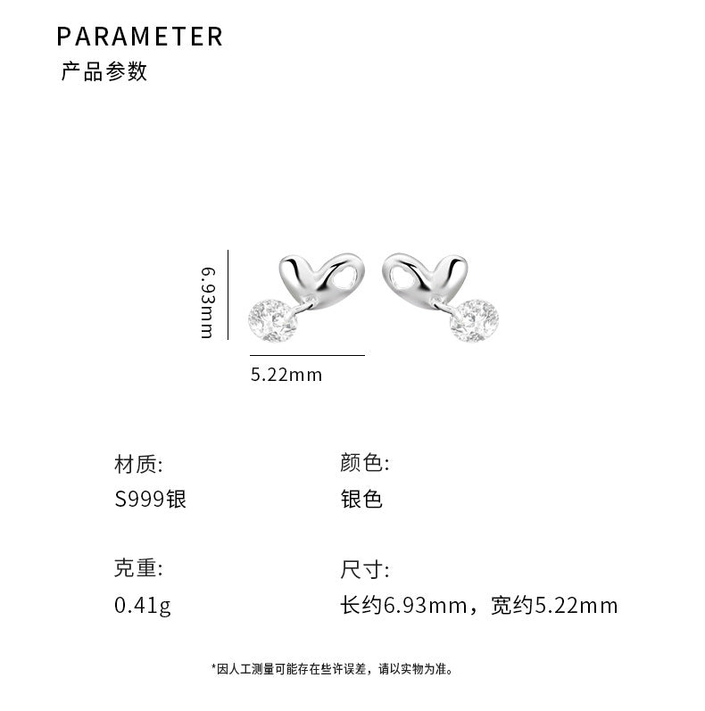 D廠-S999足銀小眾設計愛心鋯石耳環女高級感ins風養耳洞耳飾「YC10364E」24.08-5