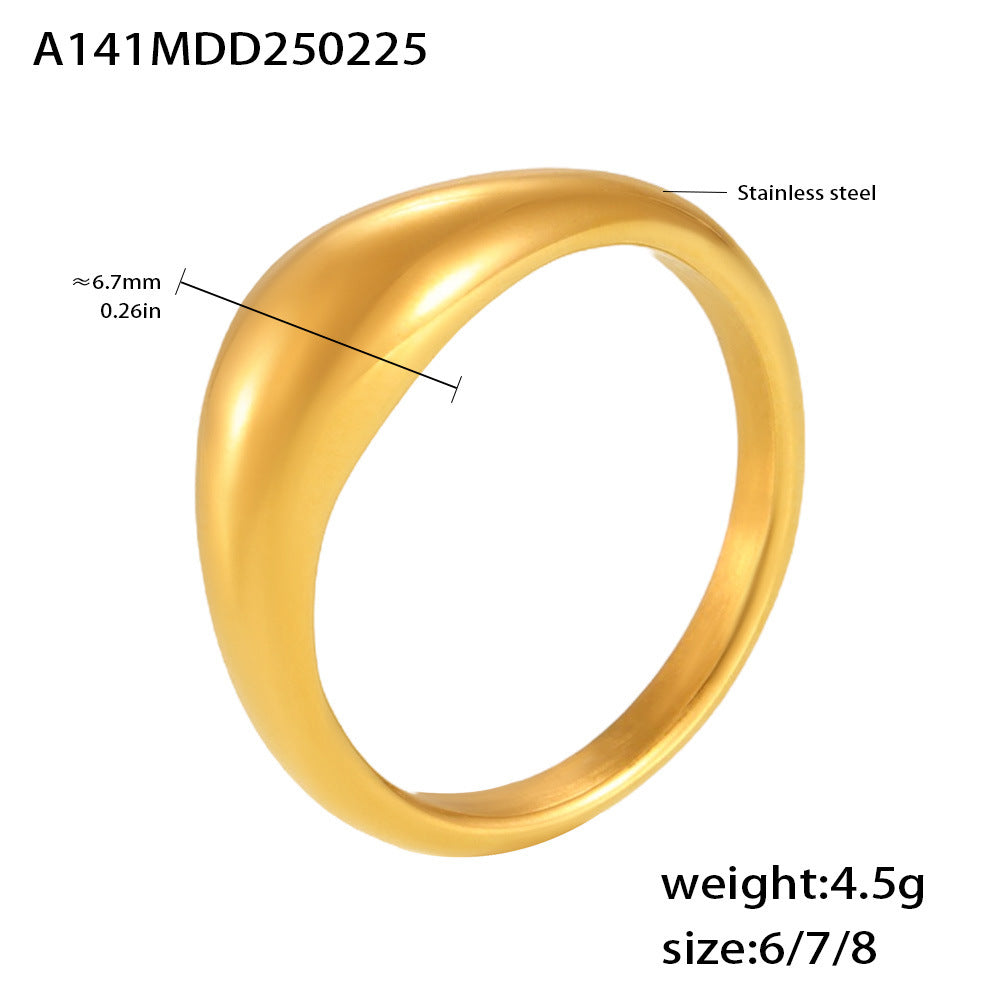 B廠-INS圓形弧面不鏽鋼氣質指環歐美極簡冷淡風光面戒指女批發「A141」25.02-3