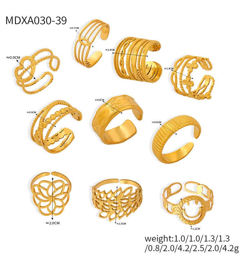 B廠-時尚通勤簡約幾何飾品鏤空多層紋理拼接設計感食指戒鈦鋼開口戒指「A030-39」24.03-5 - 安蘋飾品批發