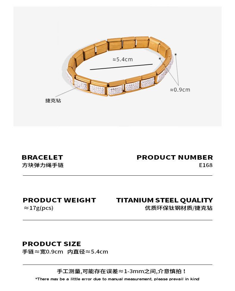 B廠-法式輕奢鑲滿鑽方塊彈力繩手鍊ins鈦鋼精緻氣質百搭情侶鍊子「E168」23.12-5 - 安蘋飾品批發