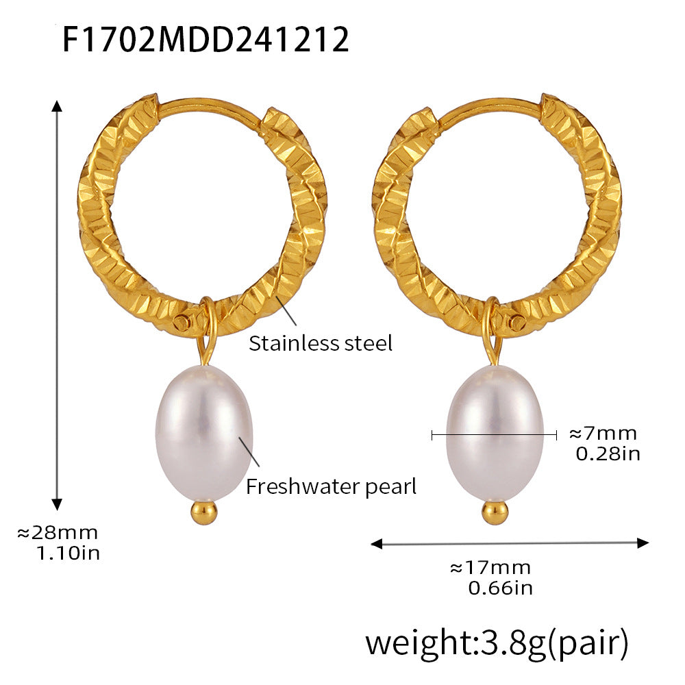 B廠-不鏽鋼麻花扣天然淡水養殖珍珠耳釘耳環PVD電鍍18K真金耳飾「F1700-F1701-F1702」24.12-3