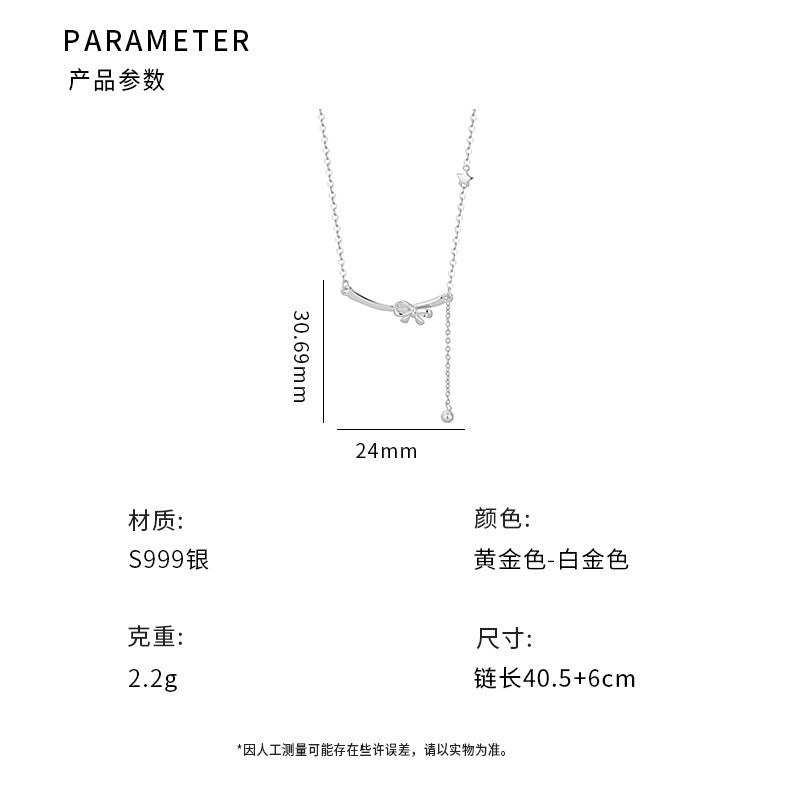 D廠-S999足銀甜美可愛學生微笑蝴蝶結項鍊女爆款氣質精緻項鍊批發「YC3868N」24.09-1