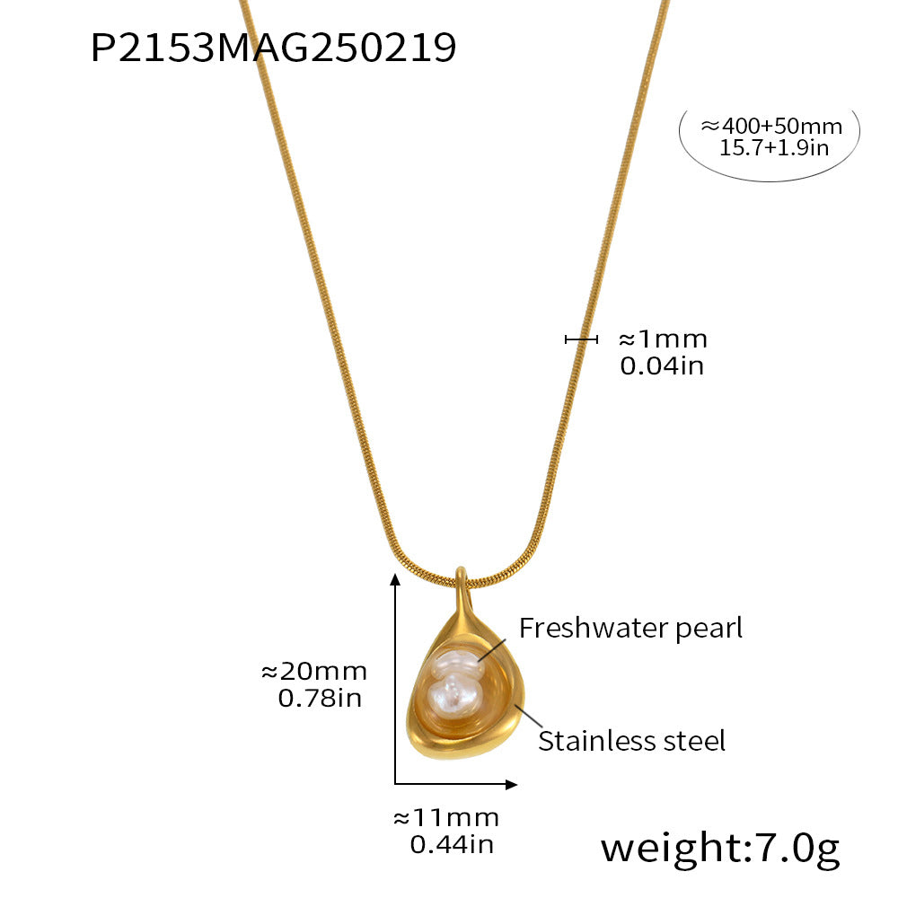 B廠-小眾設計感淡水珍珠鎖骨項鍊ins不鏽鋼鍍18K真金新款飾品女「P2153」25.02-3