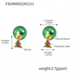 B廠-彩色鋯石聖誕小樹麋鹿不鏽鋼耳釘DIY彩珠耳堵小眾新品耳飾「F424」24.11-3