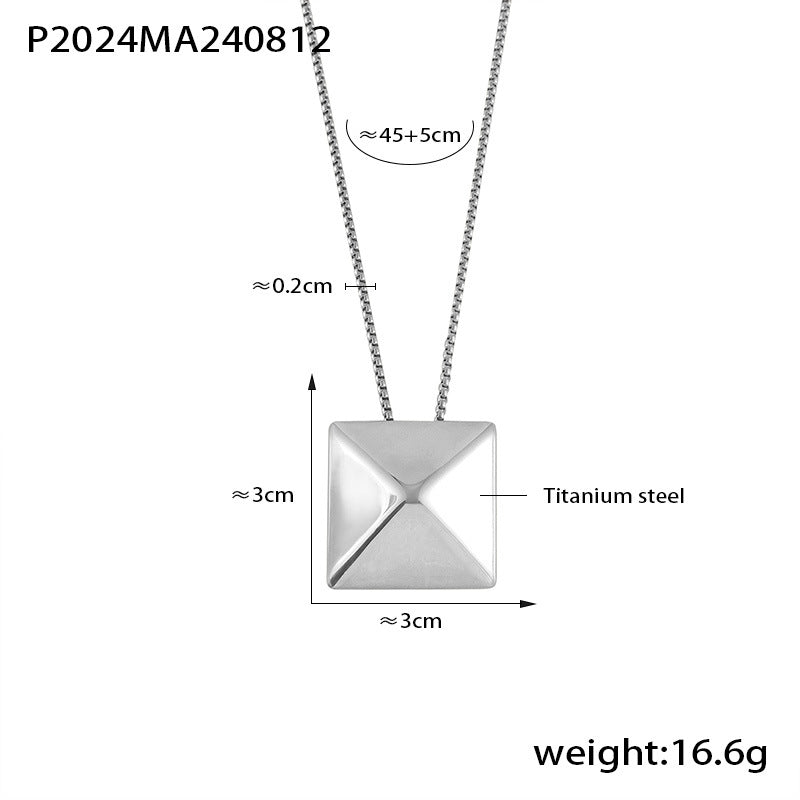 B廠-歐美chic風方塊狀立體三角吊墜項鍊嘻哈風簡約幾何鈦鋼鍍18k真金「P2024」24.08-3