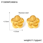 B廠-歐美五瓣花耳飾立體旋轉空心花朵耳釘女鈦鋼18K「F1589」24.08-4