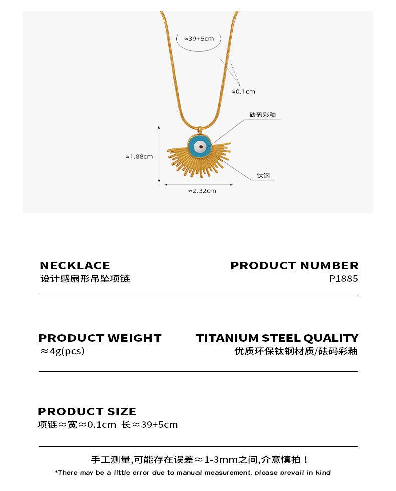 B廠-幾何扇形惡魔之眼吊墜項鍊鈦鋼18k金百搭西太后個性氣質鎖骨鏈女「P1885」24.01-1 - 安蘋飾品批發