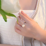 D廠-S925純銀簡約豬鼻珍珠戒指女氣質輕奢高級感小眾可調指環「YC5502R」24.06-1