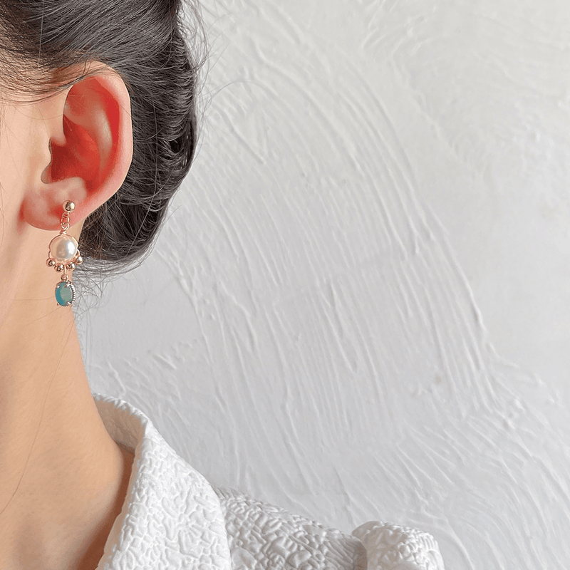 A廠-森系小清新~925銀針鍍14K玻璃貓眼石耳環個性ins耳飾耳釘「B-938」23.04-2 - 安蘋飾品批發