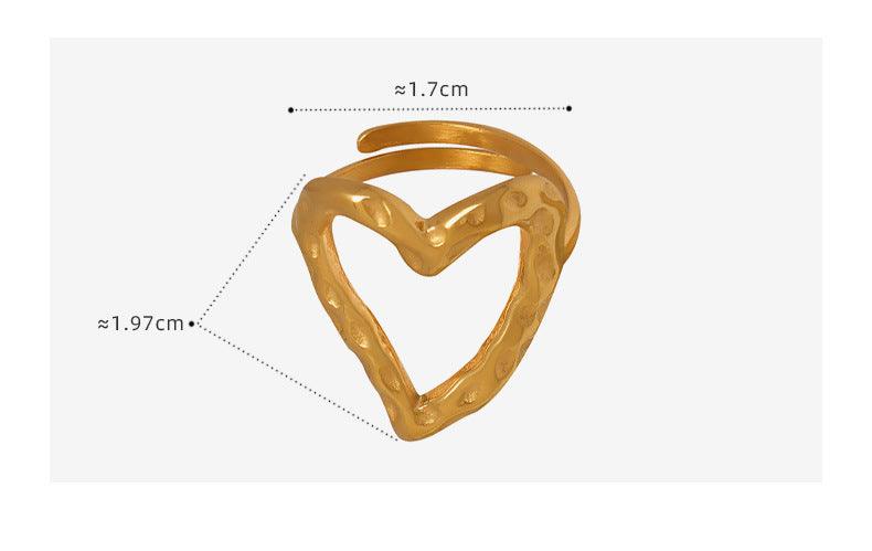 B廠-歐美金屬風時髦個性鍍金不褪色不規則心形小眾設計戒指鈦鋼手飾品「A474」23.04-2 - 安蘋飾品批發
