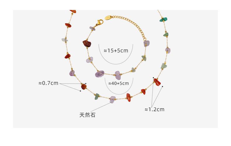 B廠-森系多彩天然石墜子項鍊手鍊民族風配飾鈦鋼鍍金鍊子時尚首飾套裝「P1170-E337」24.01-2 - 安蘋飾品批發