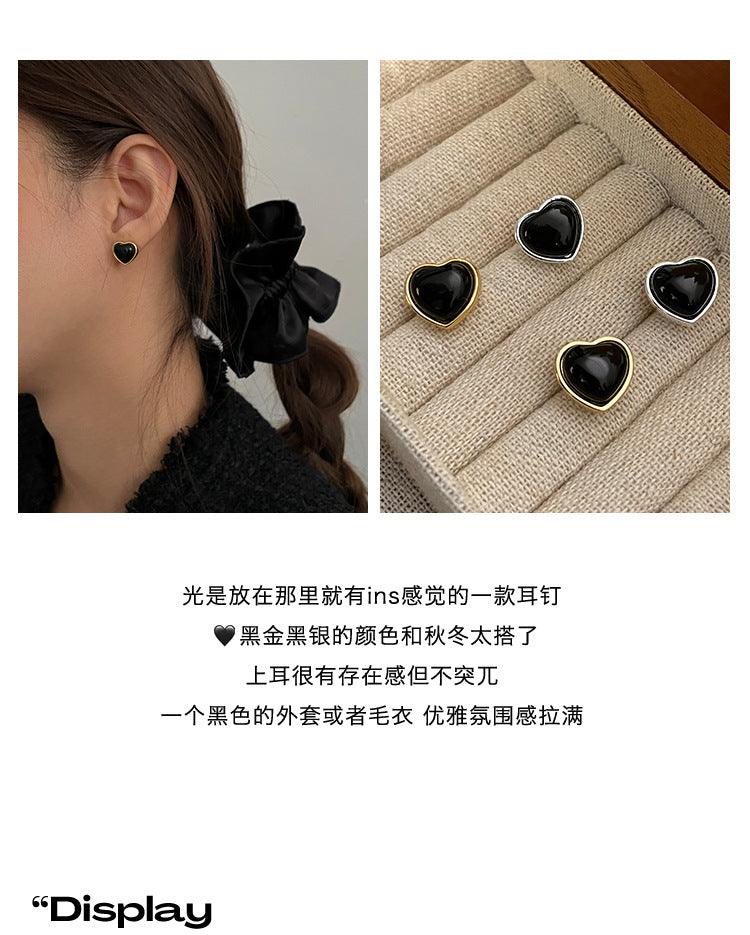 C廠-黑鋯石愛心耳釘999銀針時尚經典百搭高級感女生耳飾品氣質新款「EH-1991」23.02-2 - 安蘋飾品批發