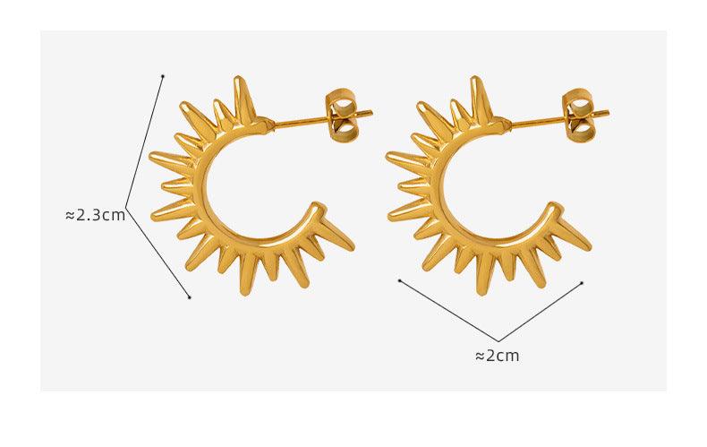 B廠-宇宙系列太陽光芒簡約耳環 ins風冷淡設計金屬感鈦鋼鍍金個性耳釘「F238」23.03-5 - 安蘋飾品批發