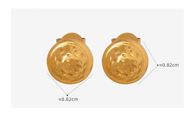 B廠-歐美ins風新款個性壓紋圓盾耳釘小眾設計鈦鋼鍍18K金時髦耳釘「F784」23.04-3 - 安蘋飾品批發