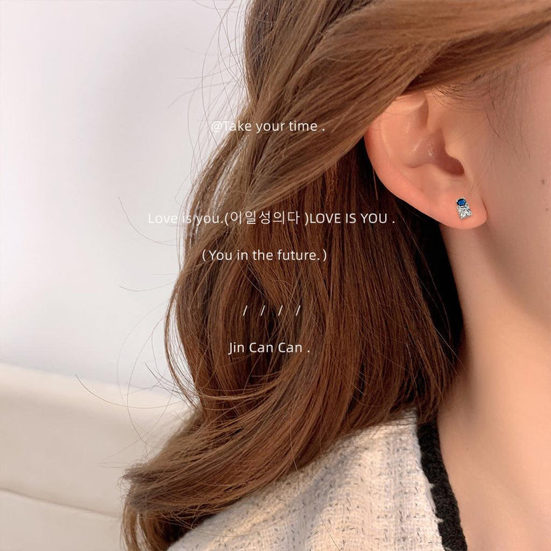 A廠-實物很閃~鑲嵌鋯石925銀針幾何撞色耳釘個性設計感耳飾耳環女「B-985」23.03-3 - 安蘋飾品批發