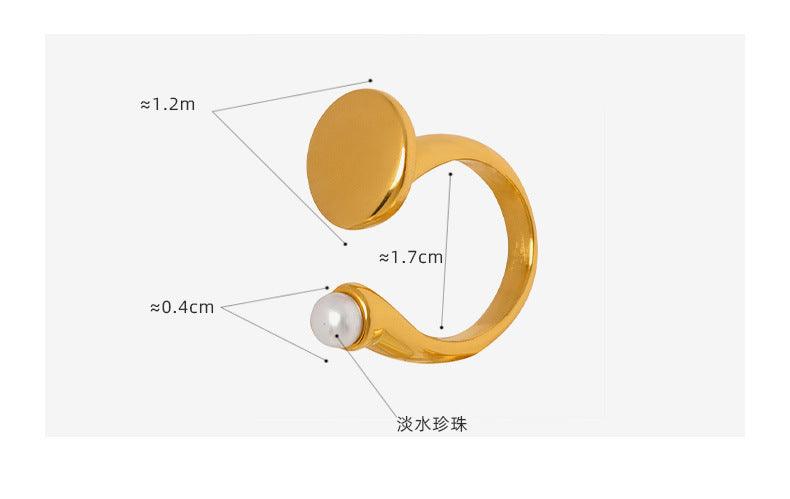 B廠-電鍍真金鑲嵌淡水珍珠開口幾何戒指網紅百搭手飾輕奢時尚個性指戒「A027」23.03-5 - 安蘋飾品批發